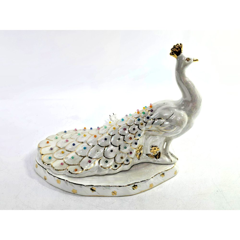 Holland Mold Jeweled Peacock TV Lamp NICE